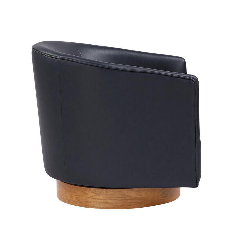 Comfort Pointe Irving Midnight Blue Faux Leather Wood Base Barrel Swivel Chair