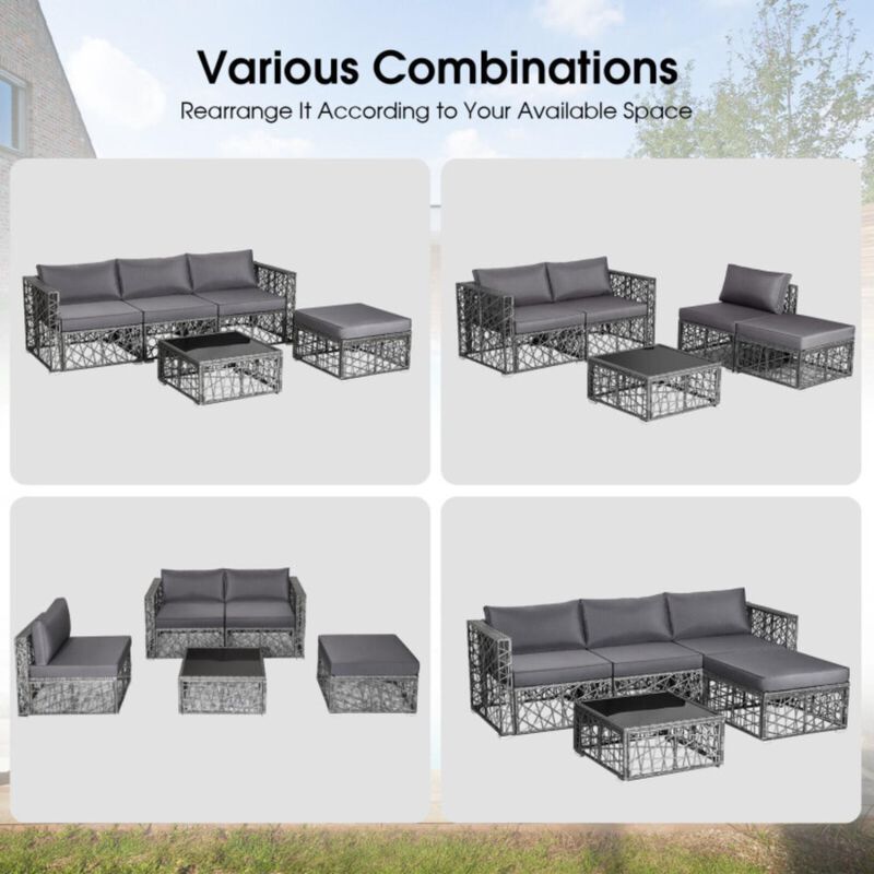 Hivvago 5 Pieces Patio PE Rattan Wicker Sofa Furniture Set