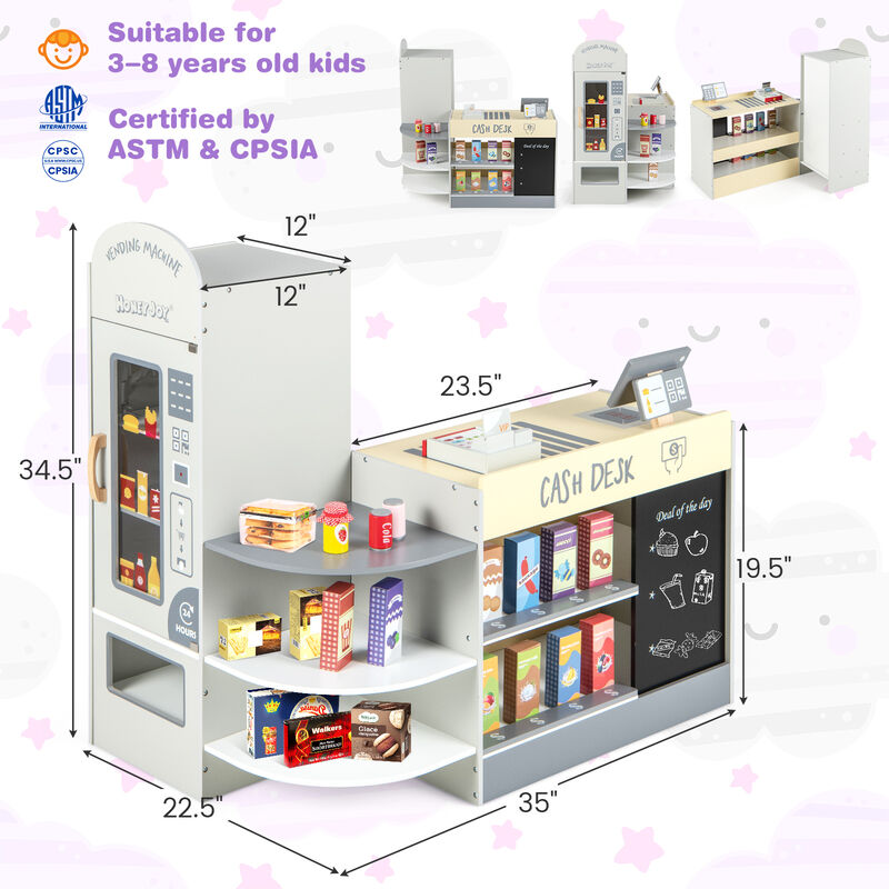 Kids Grocery Store Playset with Cash Register POS Machine-Grey
