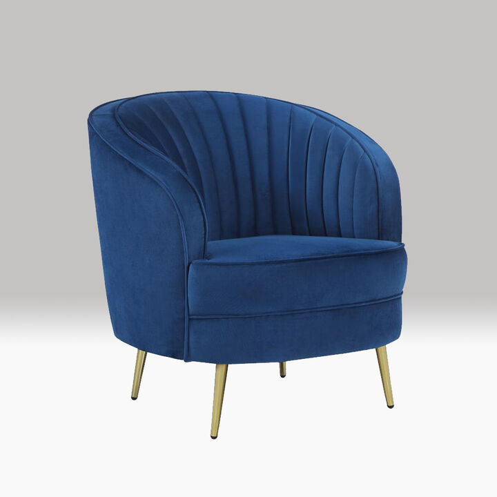 Velvet Accent Chair with Metal Legs in Blue and Gold