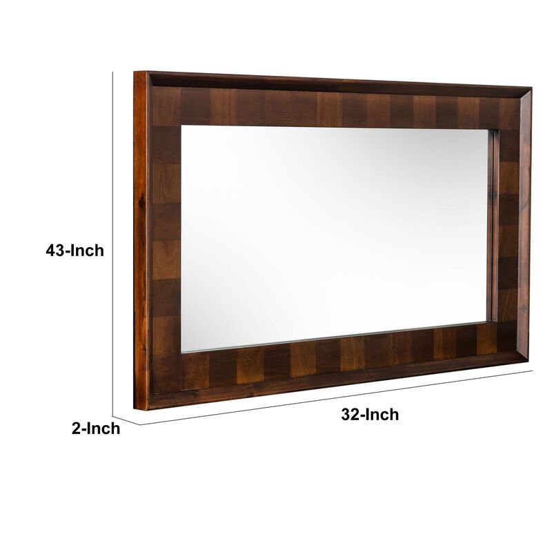 Cid 43 Inch Modern Wall Mirror, Molded Frame, Dark Dual Tone Brown-Benzara