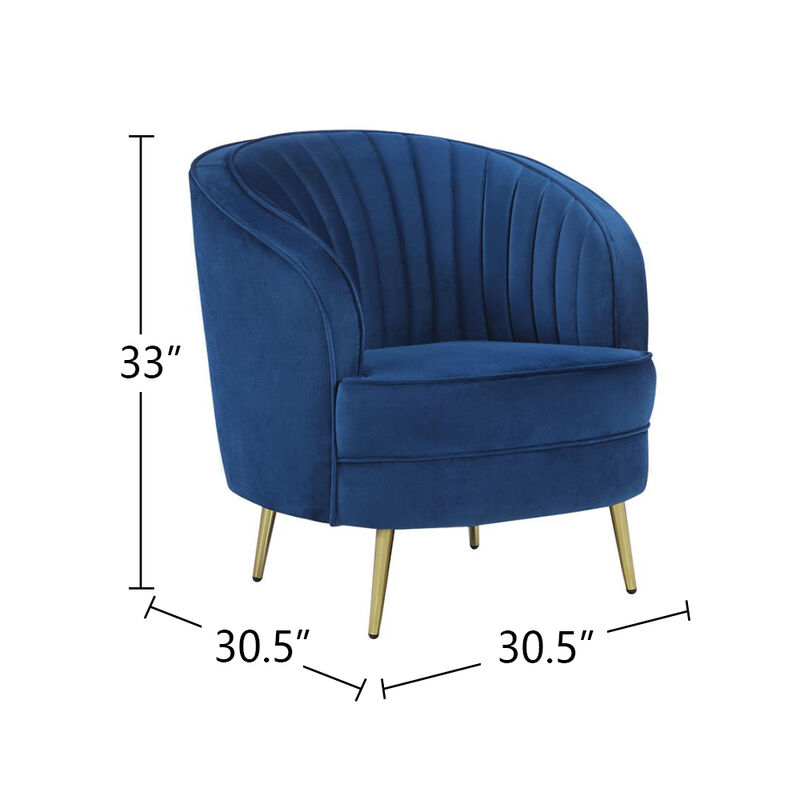 Velvet Accent Chair with Metal Legs in Blue and Gold