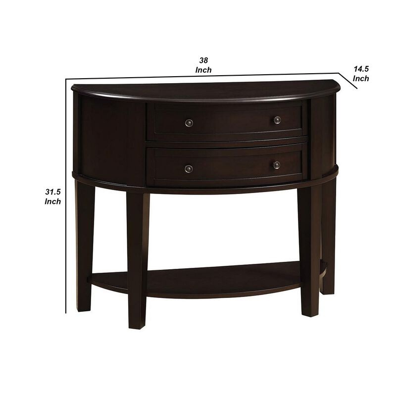 Demilune Wooden Console Table With 2 Drawers, Brown-Benzara