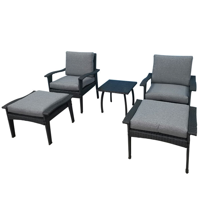 Patio Furniture Outdoor Chair And Ottoman 5 Pieces Rattan Seating Group With Cushions