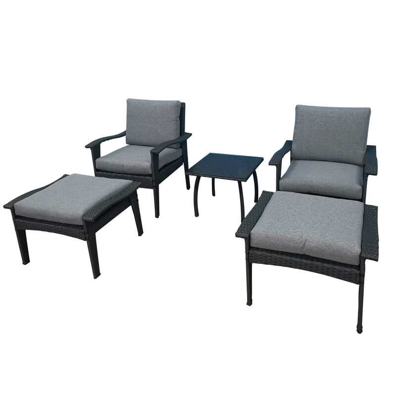 Patio Furniture Outdoor Chair And Ottoman 5 Pieces Rattan Seating Group With Cushions