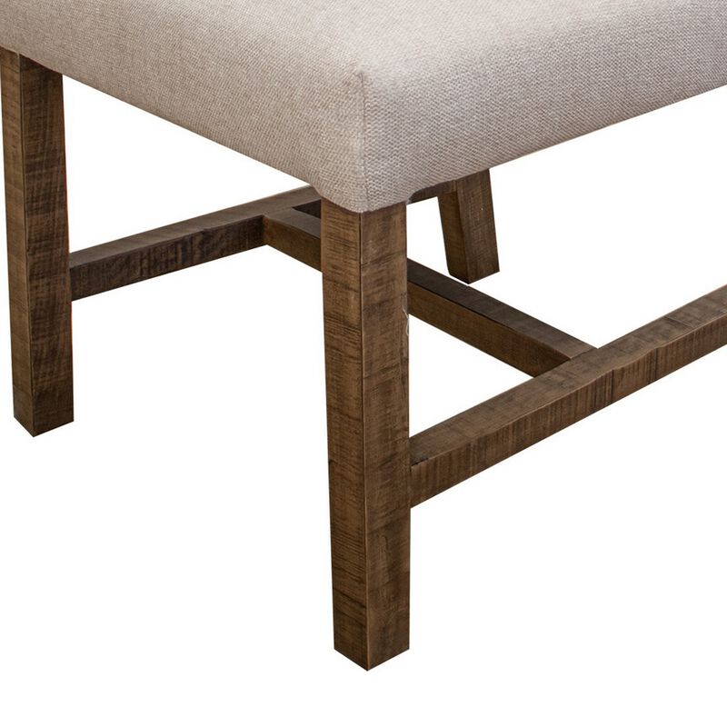 Genie 21 Inch Dining Chair, Set of 2, Ivory Polyester, Solid Brown Wood-Benzara