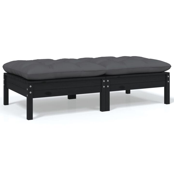 vidaXL 2-Seater Patio Sofa with Cushions Black Solid Pinewood