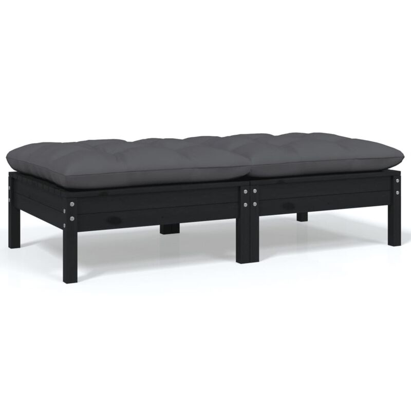 vidaXL 2-Seater Patio Sofa with Cushions Black Solid Pinewood
