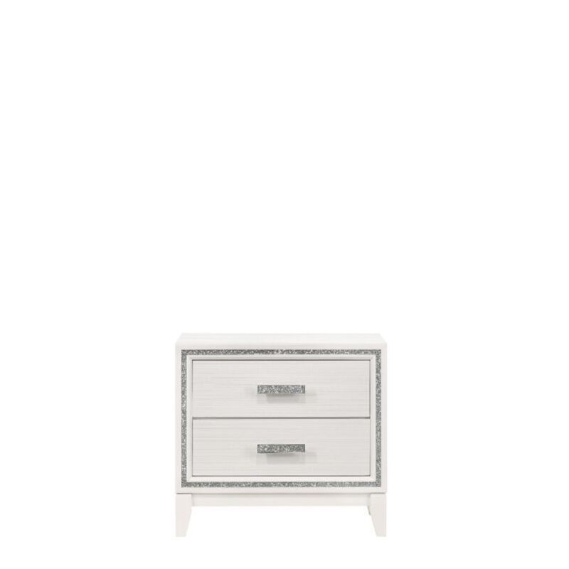 Acme Haiden Wooden Rectangular 2-Drawer Nightstand with Silver Trim in White
