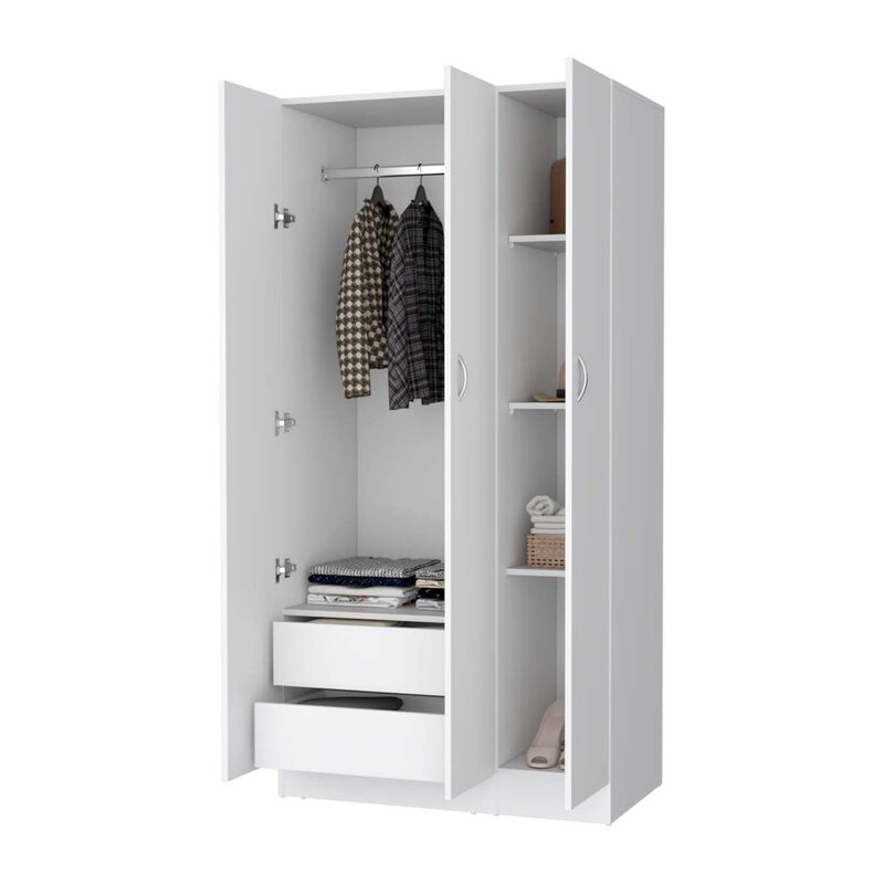 Augusta 3-Door Wardrobe With Hanging Rod White
