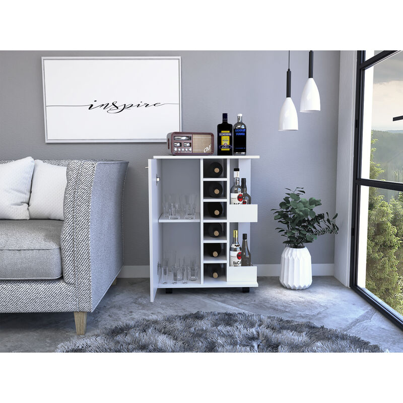 Bartlet 2-Shelf 6-Bottle Bar Cart With Division White
