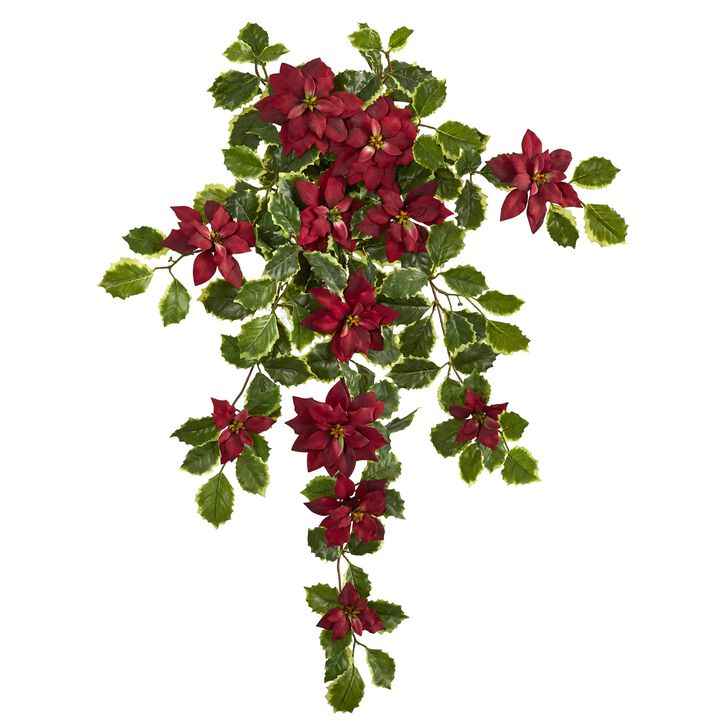 Hivvago 30" Poinsettia and Variegated Holly Artificial Plant (Set of 2) (Real Touch)