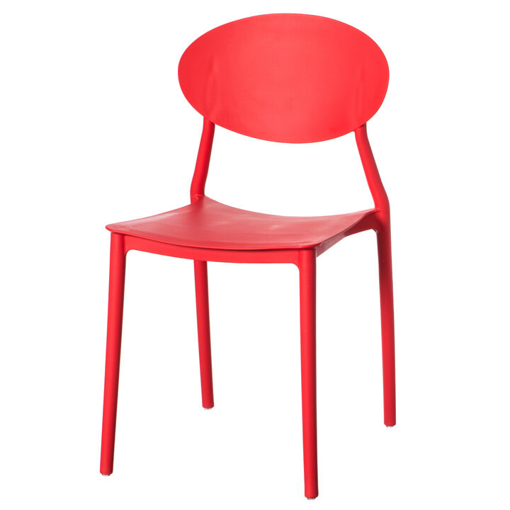 Modern Plastic Outdoor Dining Chair with Open Oval Back Design, Red