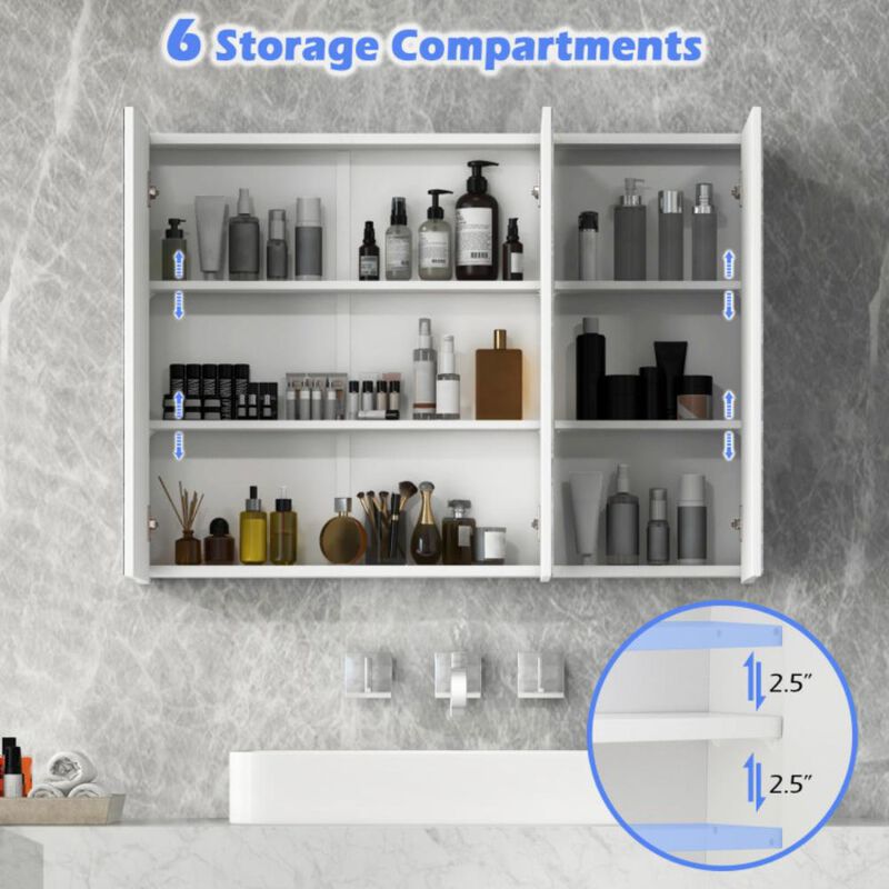 Hivvago Frameless Bathroom Wall Mounted Mirror Cabinet with 3 Doors and Adjustable Shelves