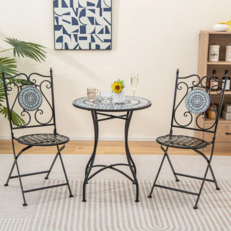 Hivvago 24 Inch Patio Bistro Table with Ceramic Tile Tabletop