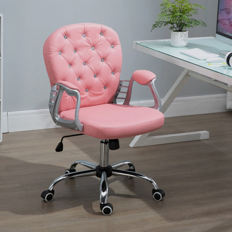 Pink Work Glamour: PU Leather Mid Back Tufted Swivel Task Chair