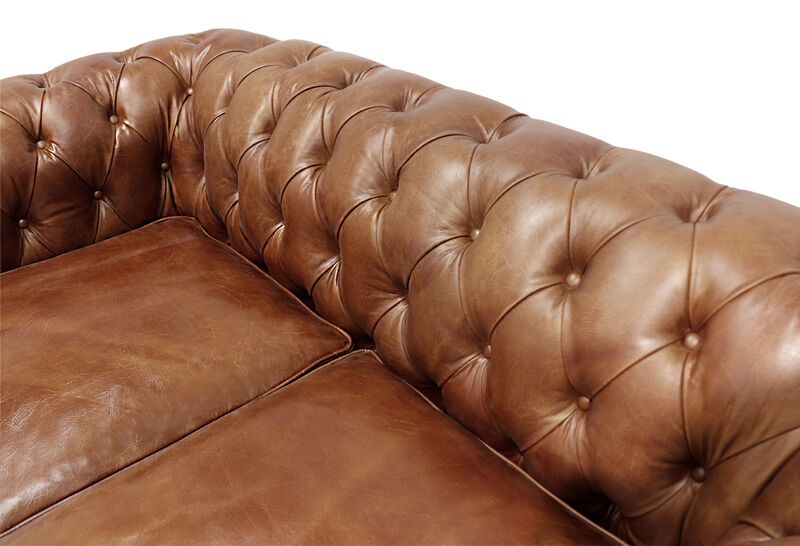 Pasargad Home Paris Club Top Grain Leather Tufted Loveseat, Brown