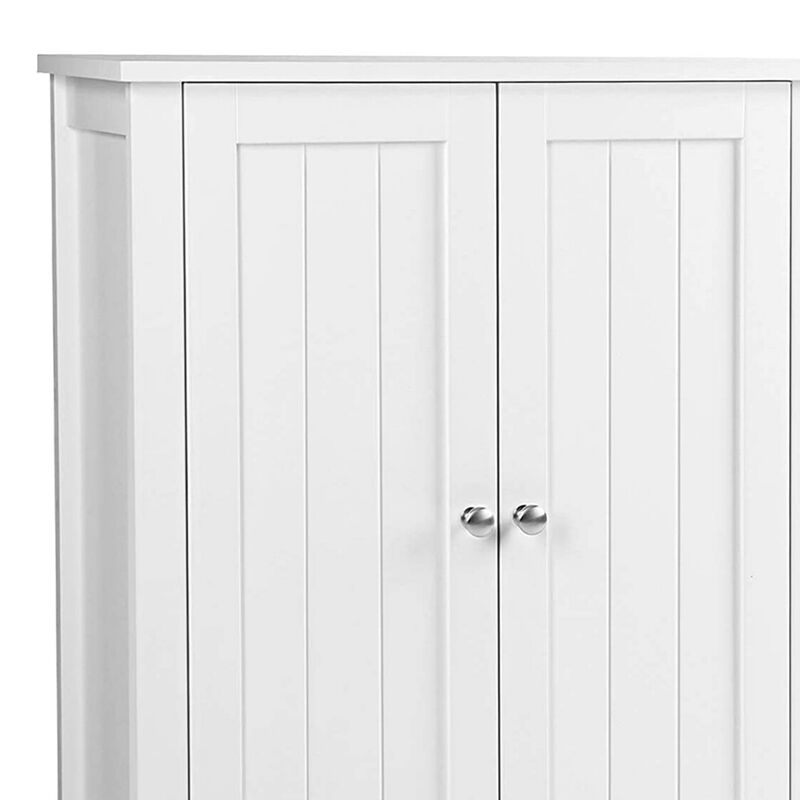 Deavan 31 Inch Wood Bathroom Storage Cabinet, 2 Doors, Plank Style, White - Benzara