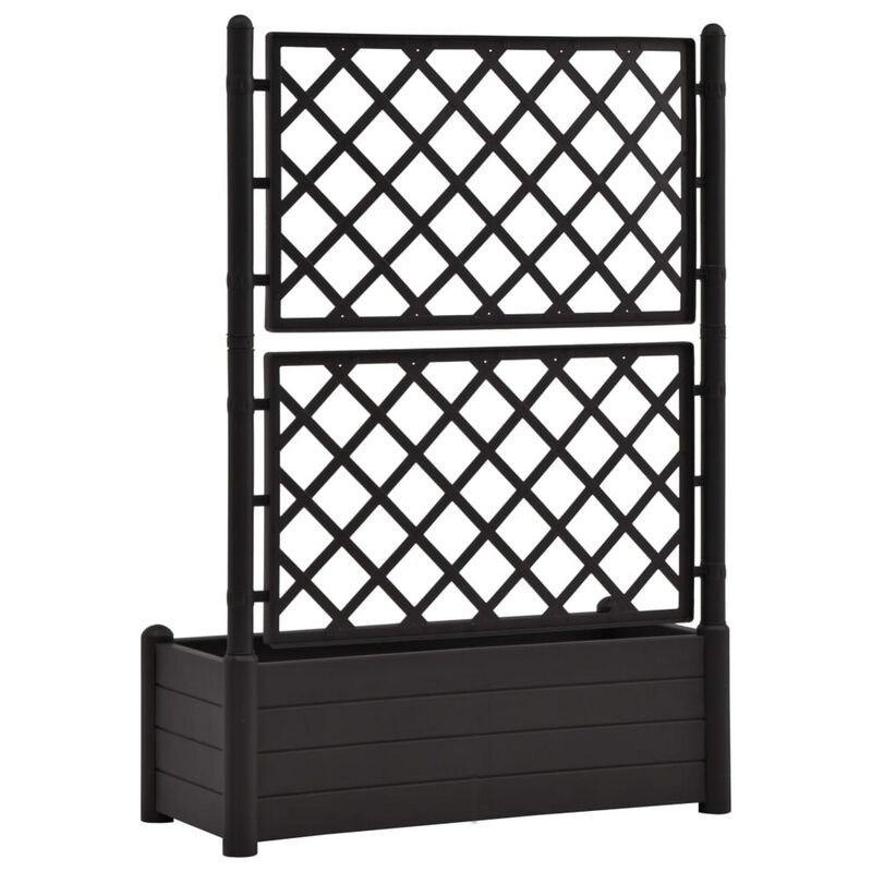 Simi Garden Flower Planter with Trellis, Anthracite Gray, 17x40x56 - Benzara