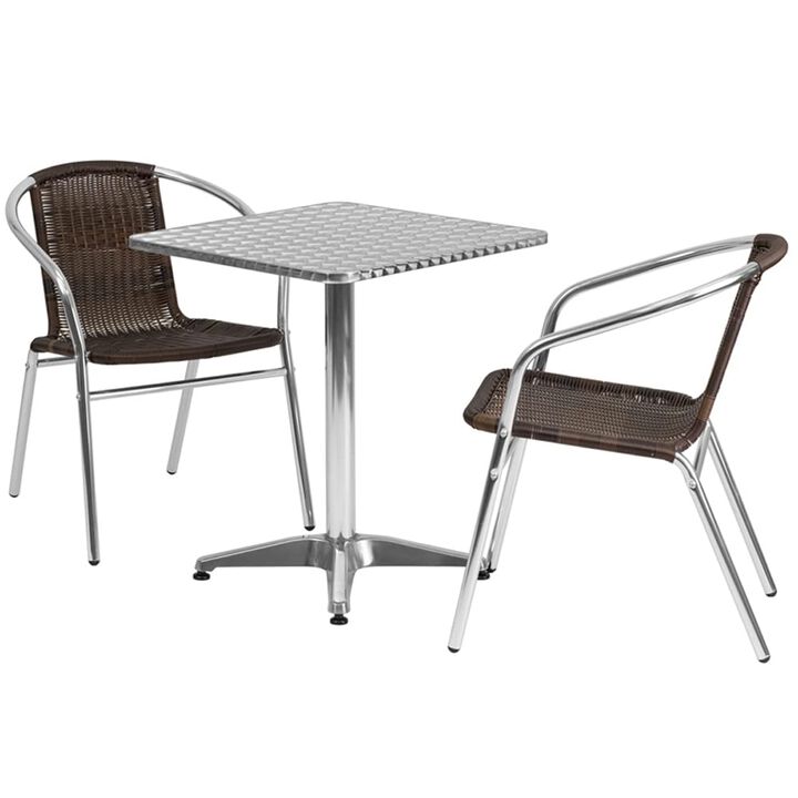 Flash Furniture Lila 23.5'' Square Aluminum Indoor-Outdoor Table Set with 2 Black Rattan Chairs