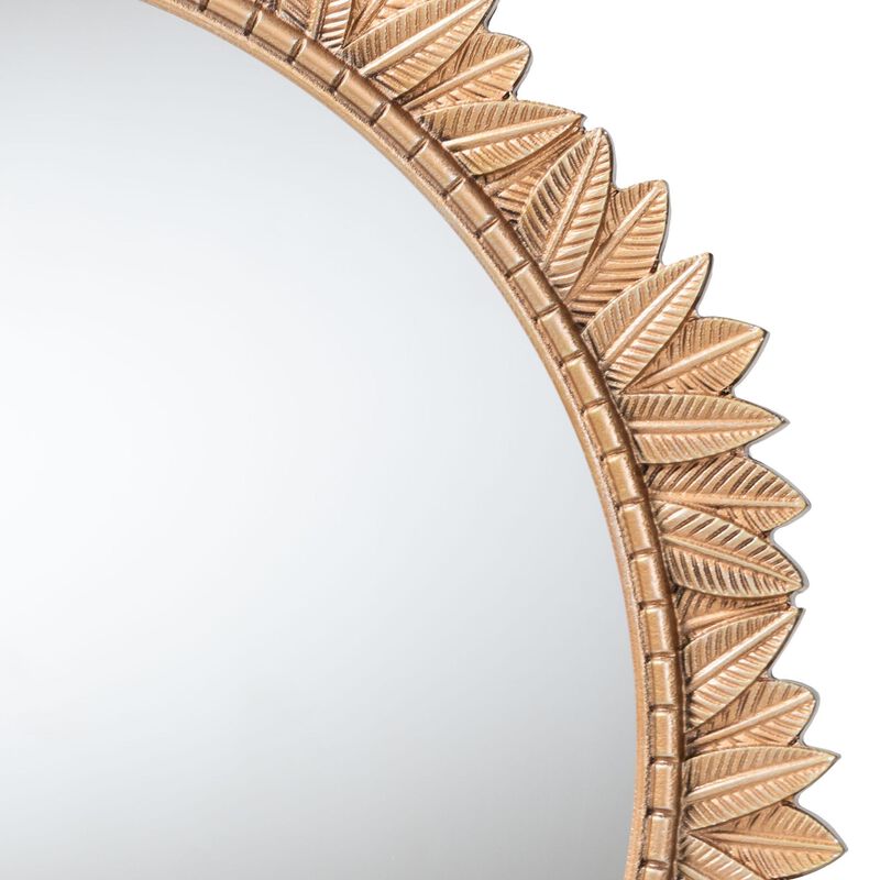 Baxton Studio Caitlin Antique Gold Finished Wood Round Accent Wall Mirror with Carved Leaf Border