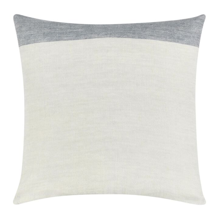 Throw Pillow, 22 Inch Subtle Stripe Design, White Gray Flax Linen - Benzara