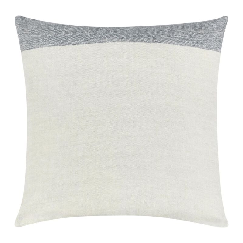 Throw Pillow, 22 Inch Subtle Stripe Design, White Gray Flax Linen - Benzara