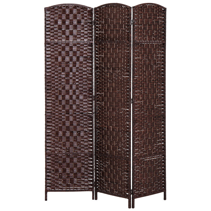 HOMCOM 3 Weave Panel Room Divider Privacy Folding Screen Diamond Decor Brown