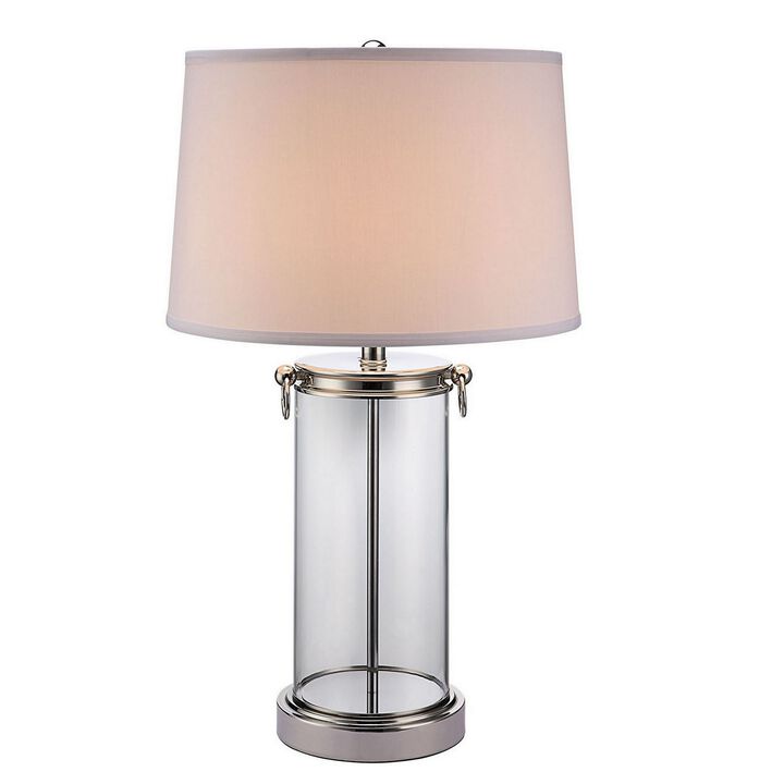 Axie 28 Inch Table Lamp, Glass Stand, Empire Shade, Metal, Nickel Finish-Benzara