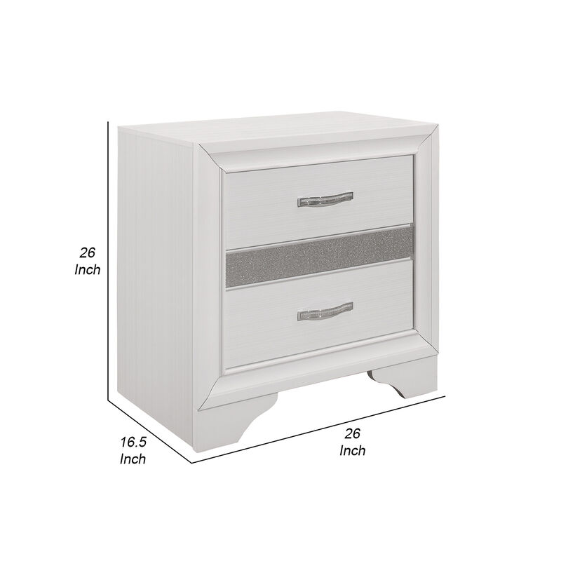 Ani 26 Inch Modern 2 Drawer Nightstand, Hidden Jewelry Drawer, White Frame-Benzara