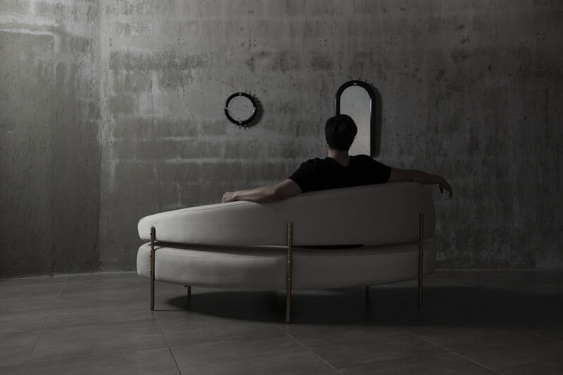 SITIERA_01 Velvet Upholstered 3-seater Sofa in Ivory with Bronze Legs by ANDEAN
