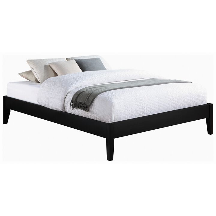 Cavi Queen Platform Bed Frame, Low Profile Tapered Legs, Black Wood - Benzara