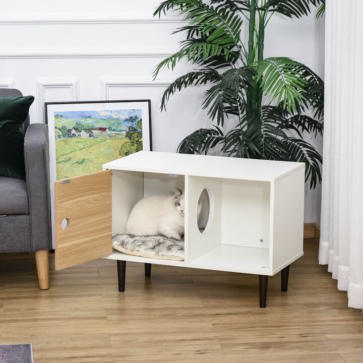 White Cat Furniture: Wooden House/End Table with Storage, 29.5"x15.75"x22"