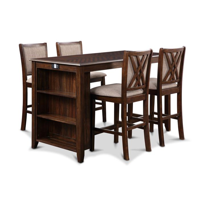 New Classic Furniture Amy 5-pc Wood Rectangle Counter Set with 4 Chairs in Cherry