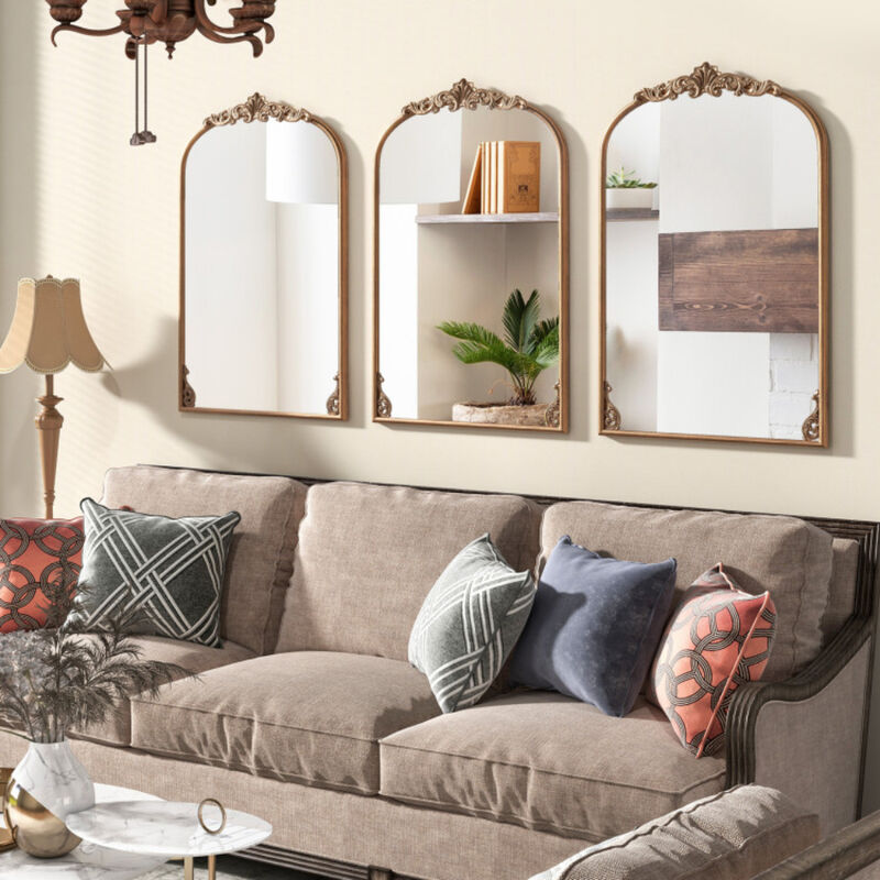 Arched Mirror for Wall Gold Traditional Vintage Ornate Baroque Mirror with Metal Frame