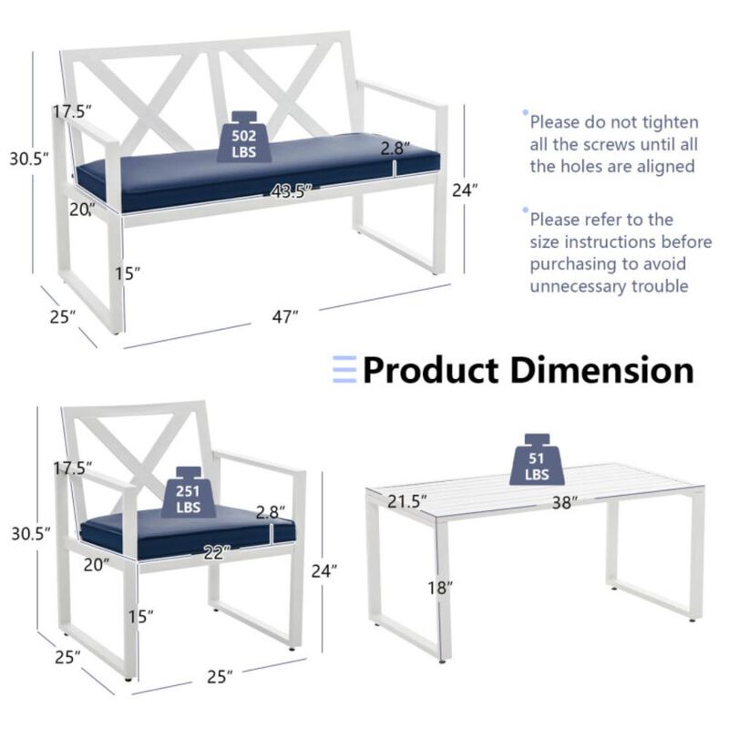 Hivvago 4 Pieces Outdoor Conversation Set with Sturdy Steel Frame