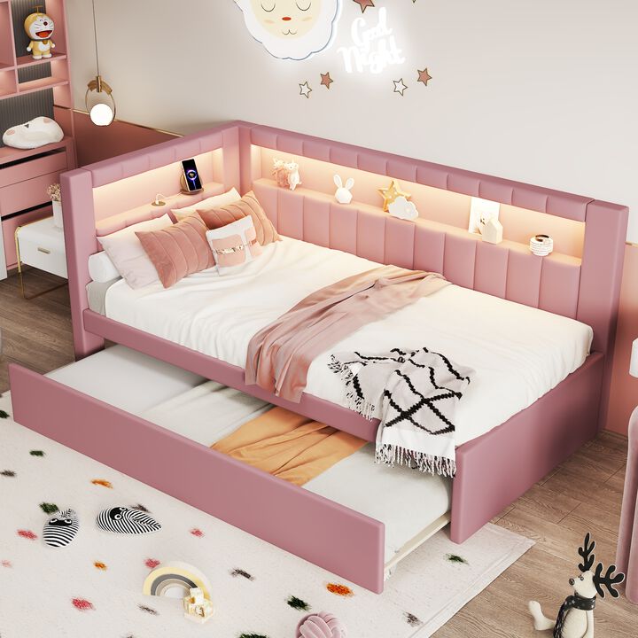 Merax Upholstered Platform Bed with USB Ports and LED