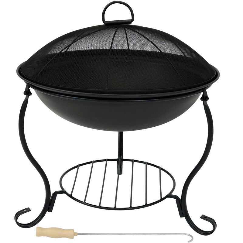 Sunnydaze 18 in Steel Fire Pit Bowl with Stand, Screen, Grate, and Poker