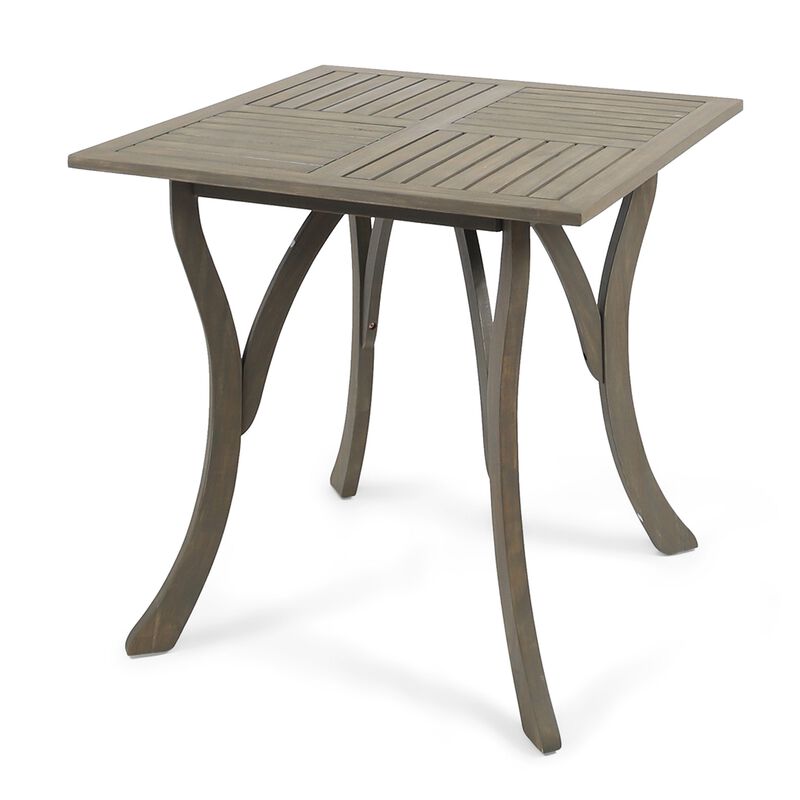 Olen Outdoor Dining Table, Slat Panel Top, 33 Inch, Brown Acacia Wood - Benzara