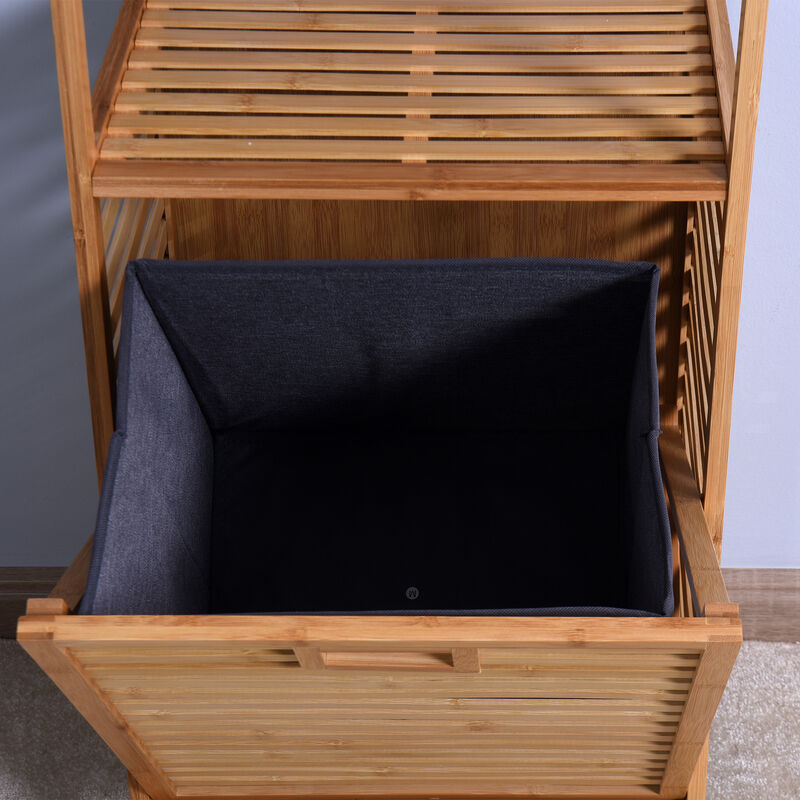 Bathroom Laundry Basket Bamboo Storage Basket With 2-Tier Shelf 17.32 X 13 X 37.8 Inch