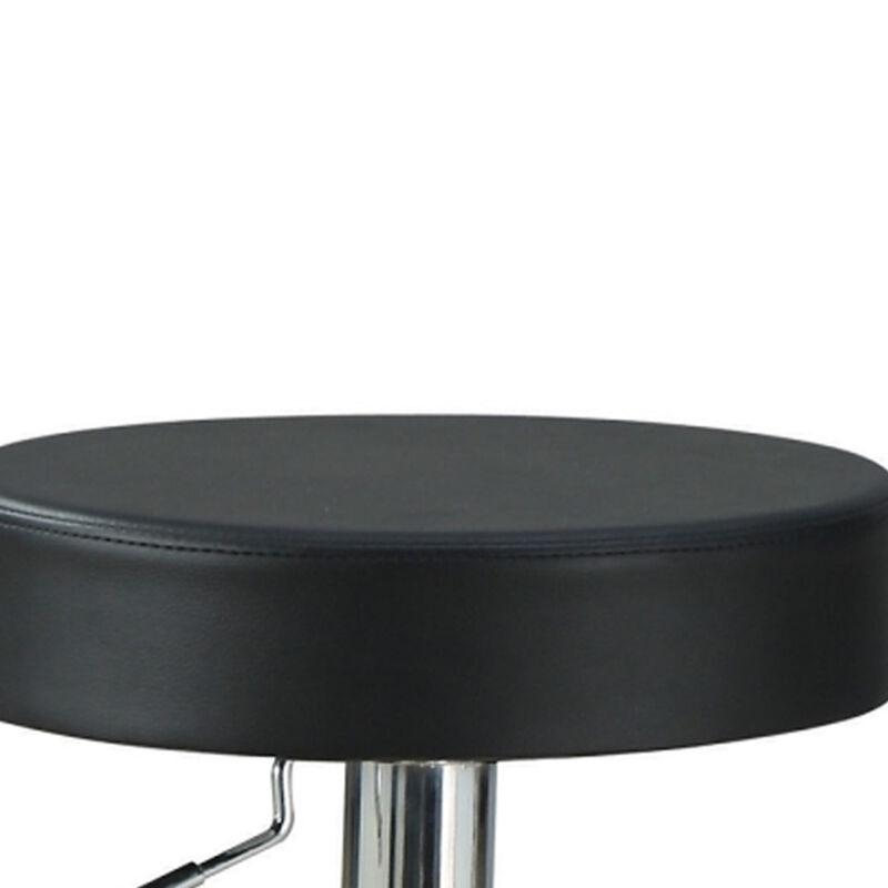 30 Inch Backless Adjustable Bar Stool, Black Vegan Faux Leather,Chrome Base-Benzara