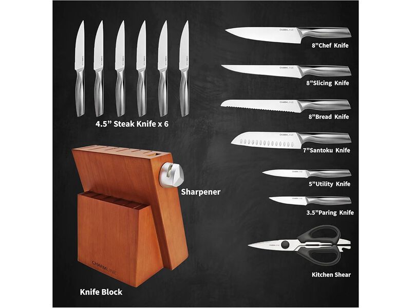 Charmline Knife Sets for Kitchen, 15 Pcs Knives Set with Block