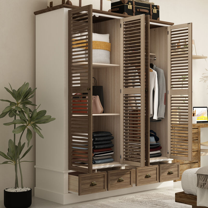 FUFU&GAGA Modern Wardrobe Armoire  with Adjustable Shelves and Spacious Drawers,(63" W x 19.7" D x 74.8"H),Brown