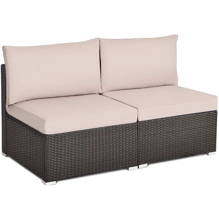 Hivvago 2 Pieces Patio Rattan Armless Sofa Set with 2 Cushions and 2 Pillows