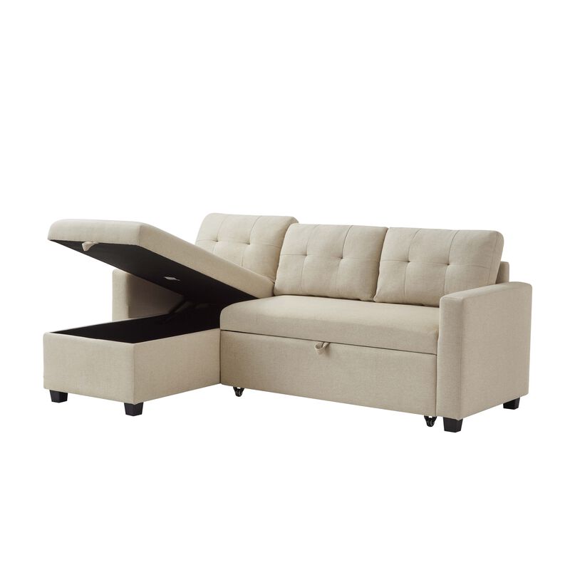 Merax Upholstered Pull Out Sectional Sofa with Storage Chaise
