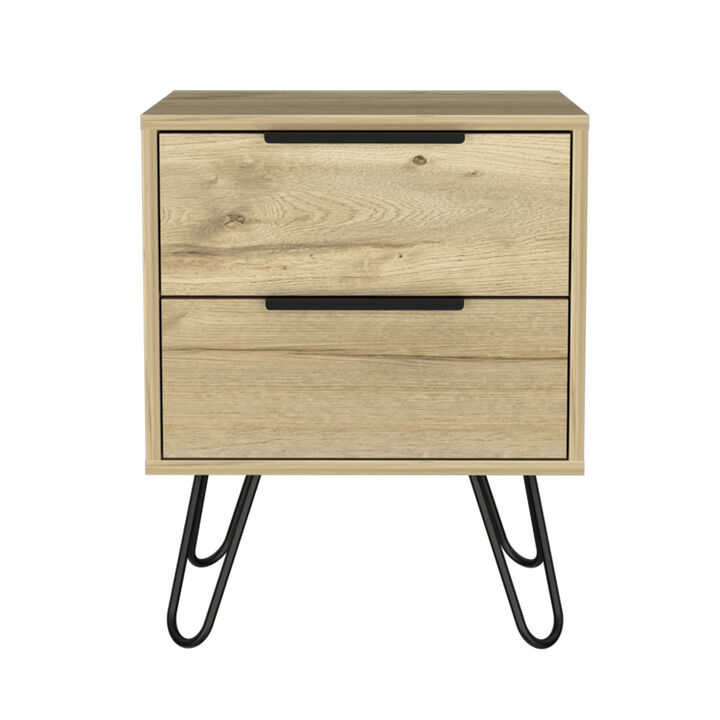 DEPOT E-SHOP Begonia 2 Nightstand, Hairpin Legs, Two Drawers, Black