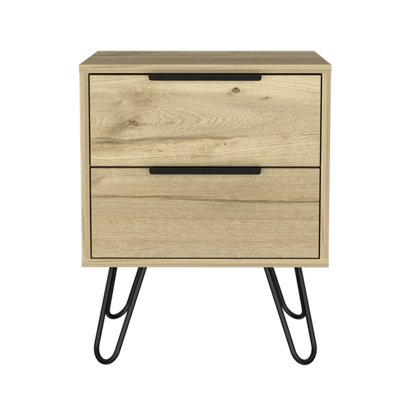 DEPOT E-SHOP Begonia 2 Nightstand, Hairpin Legs, Two Drawers, Black
