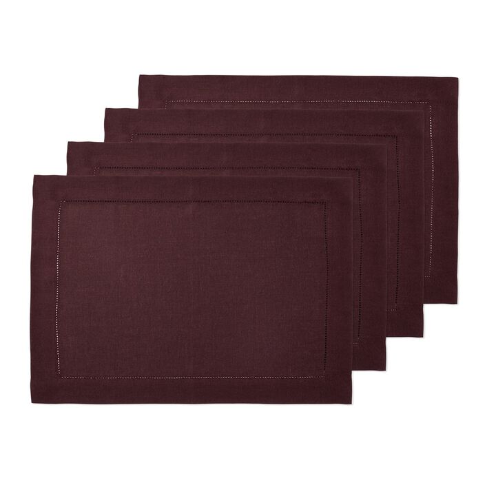 Solino Home 100% Pure Linen Placemats Set of 4 - 14 x 19 Inch | Classic Hemstitch