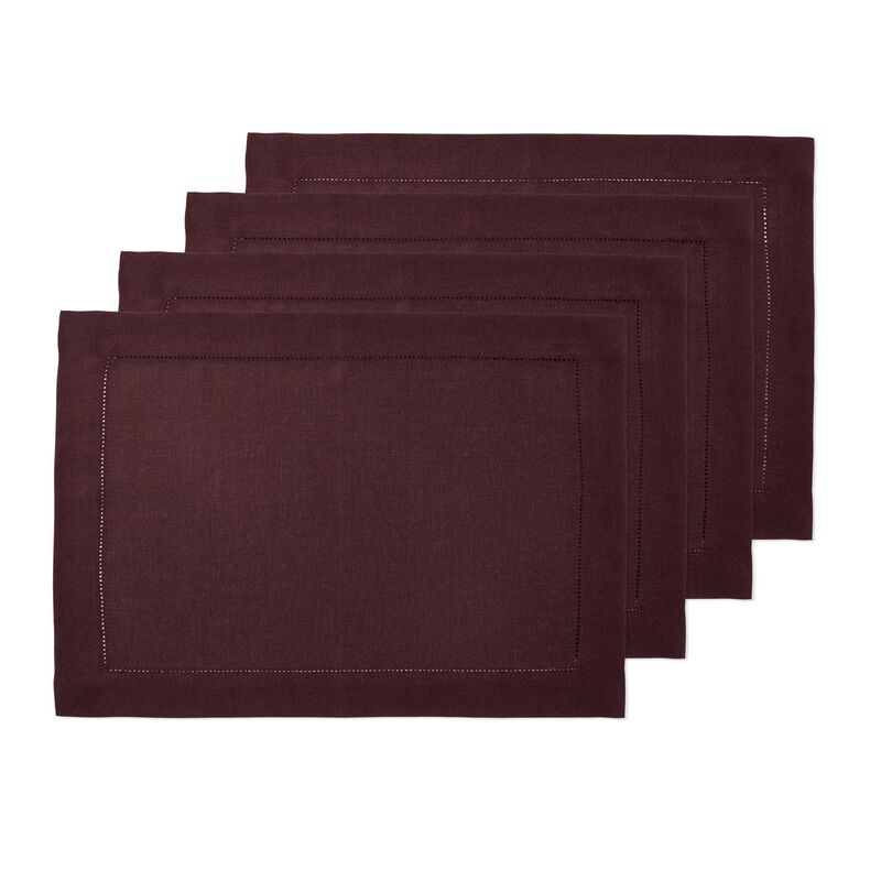 Solino Home 100% Pure Linen Placemats Set of 4 - 14 x 19 Inch | Classic Hemstitch