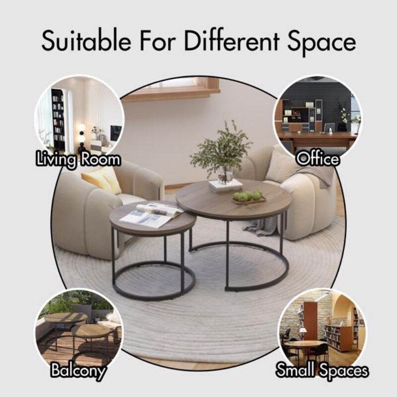 Nesting Coffee Table Set of 2 Modern Space-Saving Accent for Living Room or Lounge